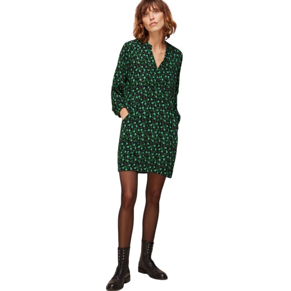 Whistles Green Winter Ditsy Sack Floral Pocket Relaxed Renewable Boho Dress S